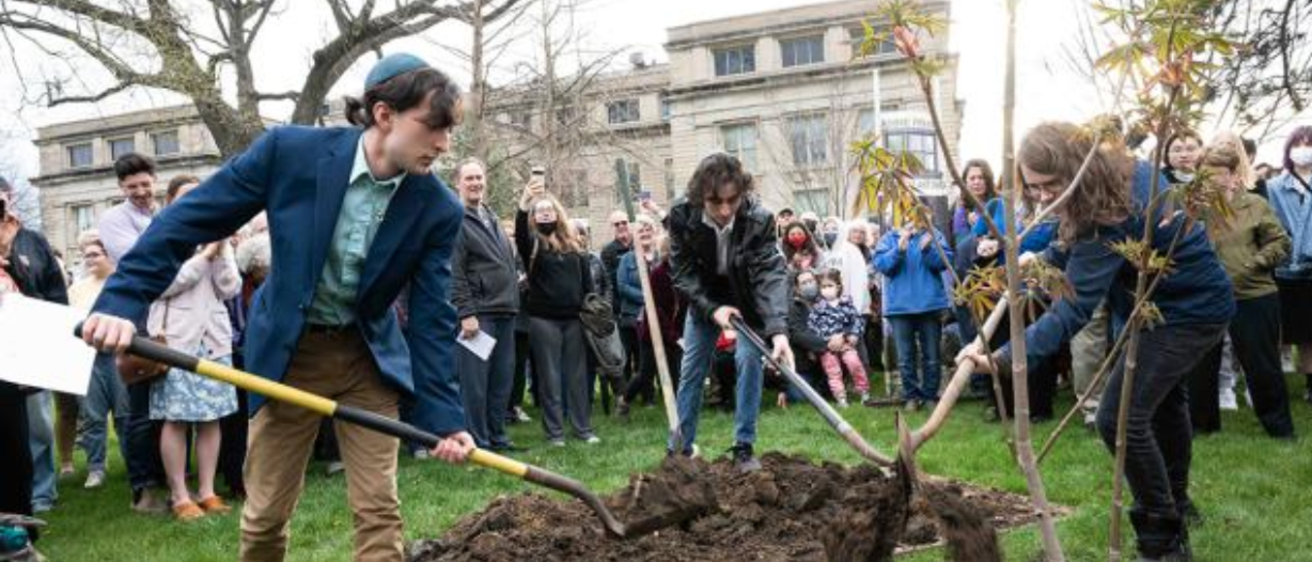 Hundreds of people turned out to listen to speakers and witness the planting of the Anne Frank Tree sapling grown from the chestnut tree behind where Anne Frank and her family hid during World War II. Photo by Tim Schoon
