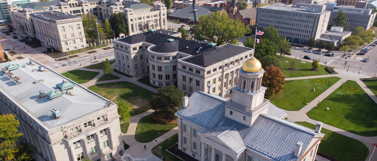 The Old Capitol photographed from the west with a drone