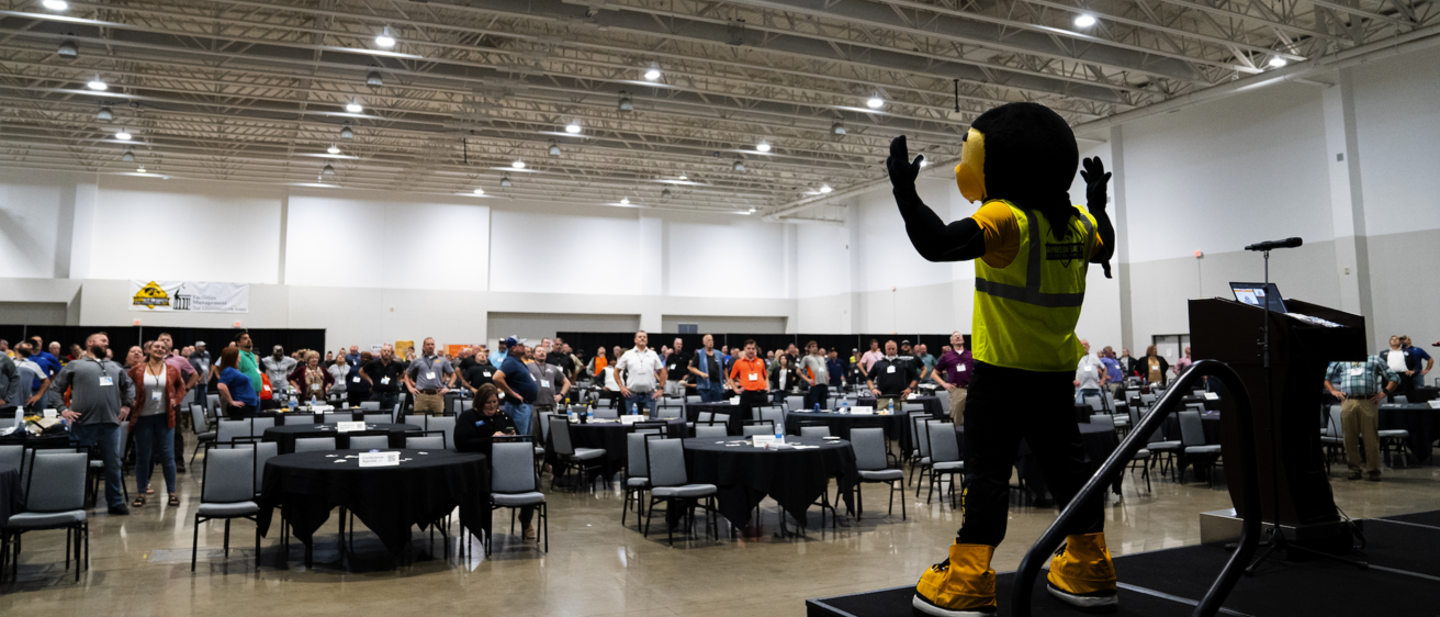 Hawkeye on Safety event, crowd of attendees with Herky